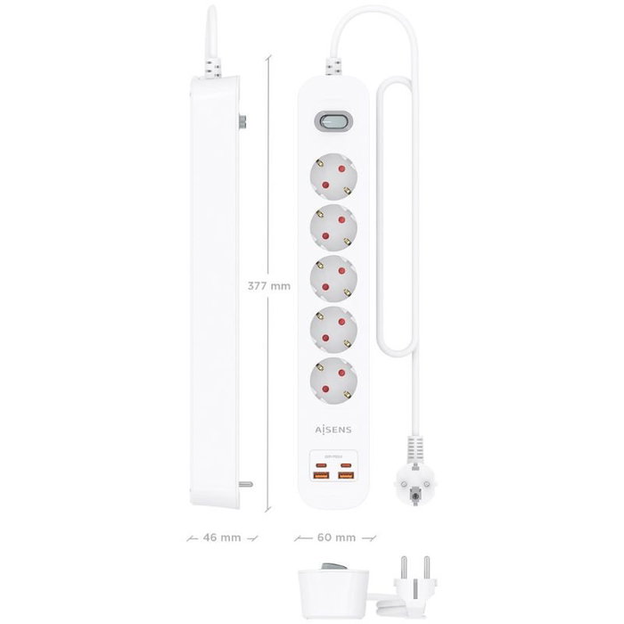 Aisens Regleta de Enchufes Multifunción 5 Tomas + 2xUSB-C 2xUSB-A Blanco ASPS-2A2C14-W Aisens Regleta de Enchufes Multifunción 5 Tomas + 2xUSB-C 2xUSB-A Blanco ASPS-2A2C14-W